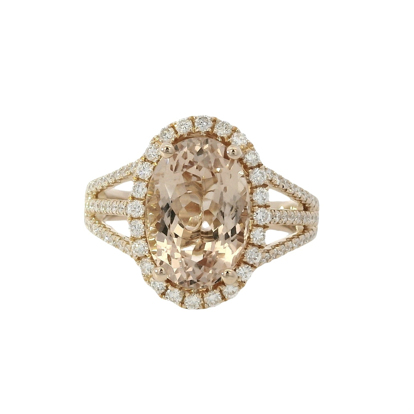 18k Rose Gold 3.85ct Oval Cut Morganite Diamond Ring