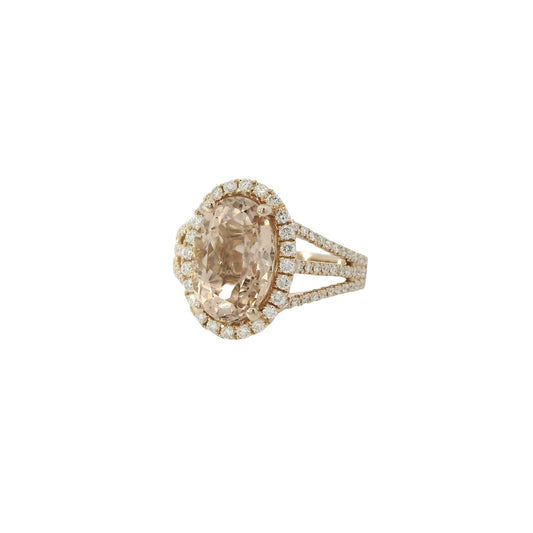 18k Rose Gold 3.85ct Oval Cut Morganite Diamond Ring