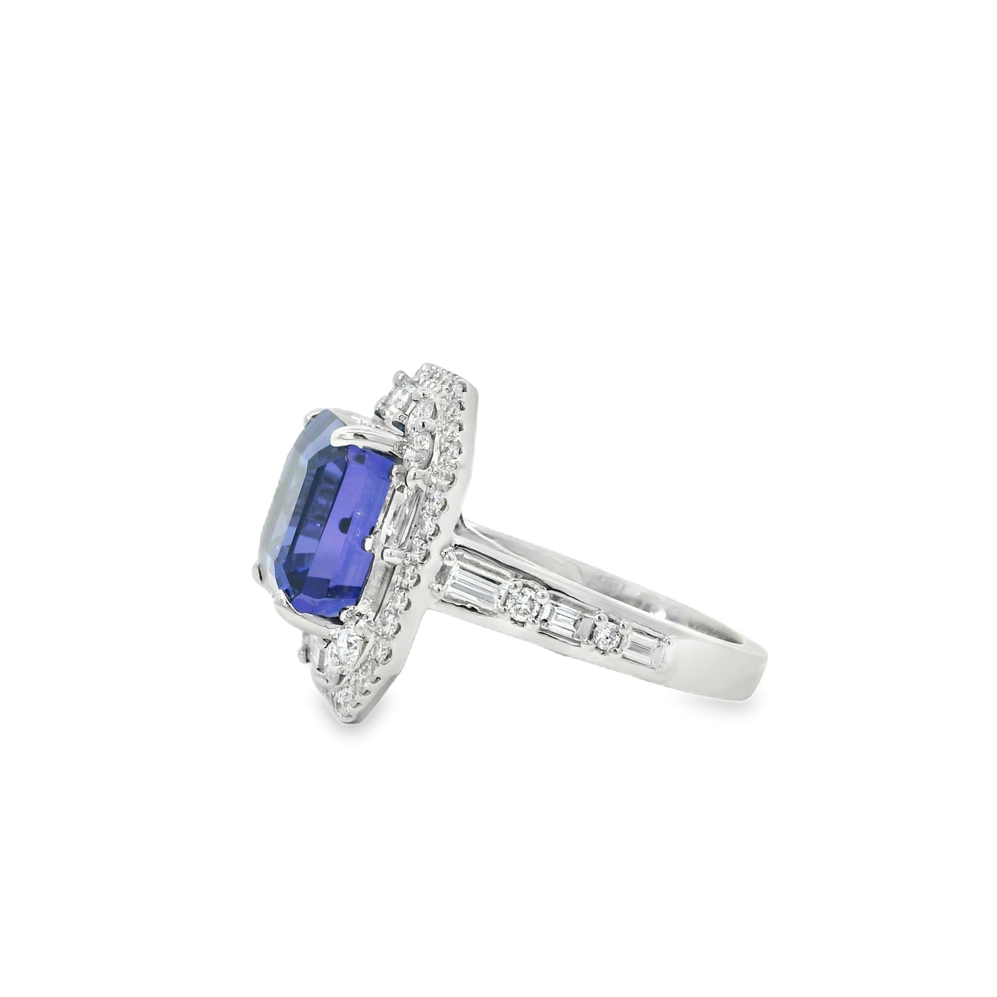 18k White Gold 9.90ctw Tanzanite and 2.28ctw Baguette and Round Diamond Ring
