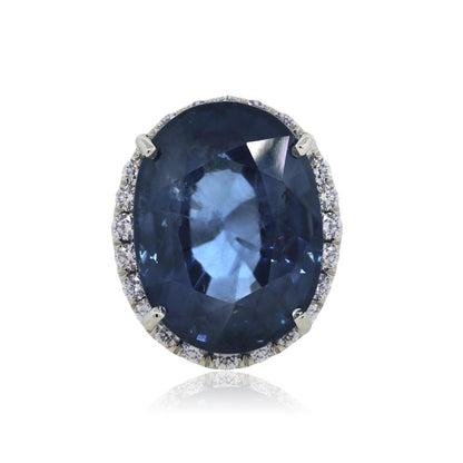 18k White Gold 18.41ct Oval Sapphire and Natural Diamond Ring