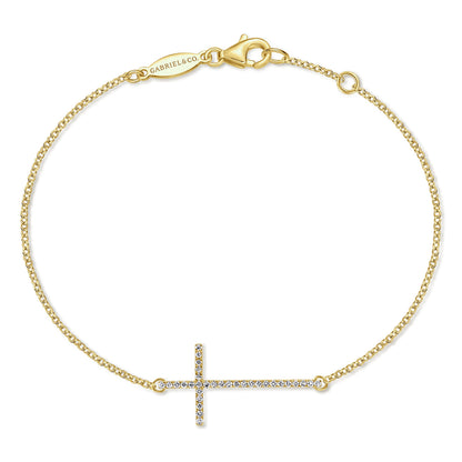 14K Yellow Gold Chain Bracelet with Diamond Cross — Gabriel & Co. TB3853Y45JJ