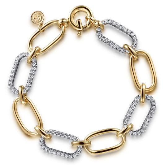 14K White and Yellow Gold Hollow Tube Link Diamond Bracelet — Gabriel & Co. TB4818-75M45JJ