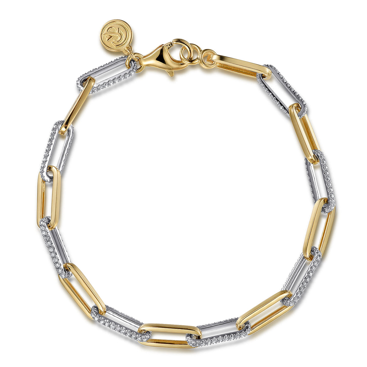 7inch 14K White-Yellow Gold Diamond Link Bracelet — Gabriel & Co. TB4851M45JJ