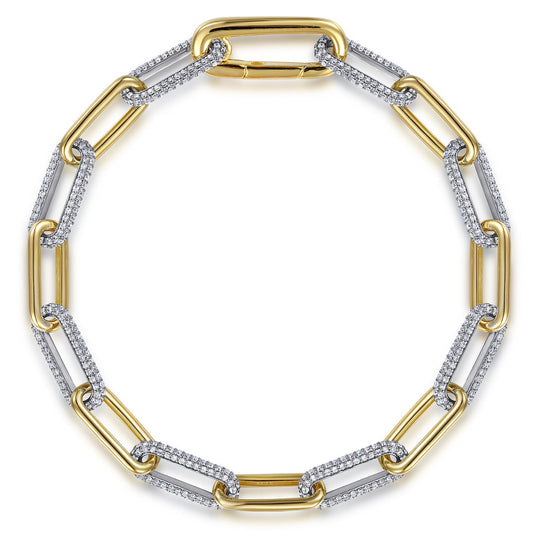 14K White & Yellow Gold Diamond Link Chain Bracelet — Gabriel & Co. TB4863-75M45JJ