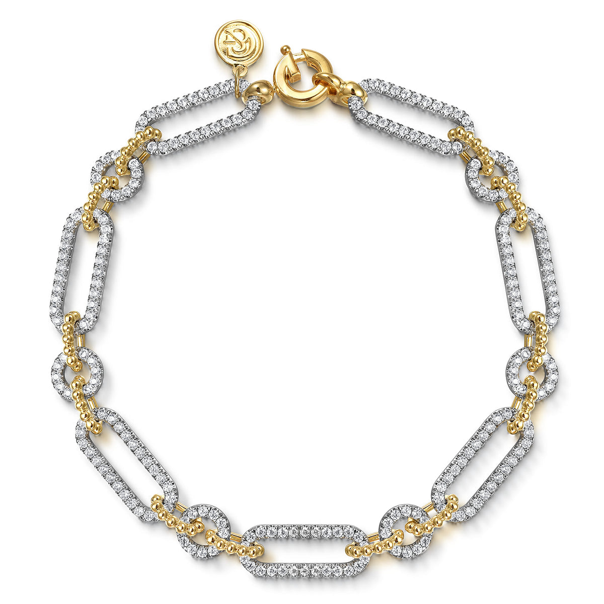 14K White and Yellow Gold Diamond Bujukan Link Bracelet — Gabriel & Co. TB4906-75M45JJ