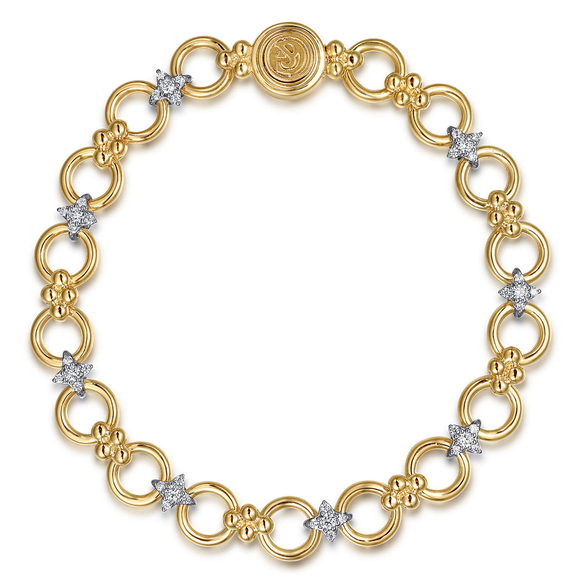 14K White & Yellow Gold Bujukan Diamond and Hollow Link Chain Bracelet — Gabriel & Co. TB5061M45JJ