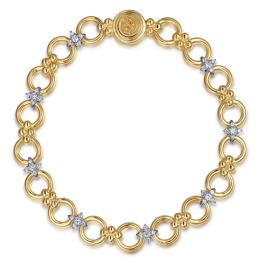 14K White & Yellow Gold Bujukan Diamond and Hollow Link Chain Bracelet — Gabriel & Co. TB5061M45JJ