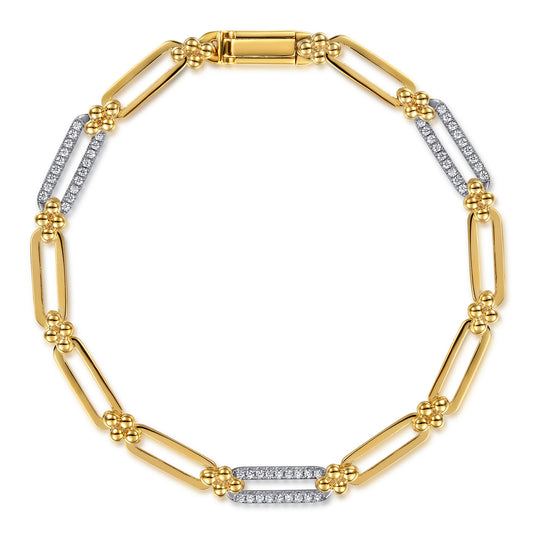 Link Chain Bracelet 14K White and Yellow Gold Diamond 0.3ct Bujukan — Gabriel & Co. TB5134M45JJ