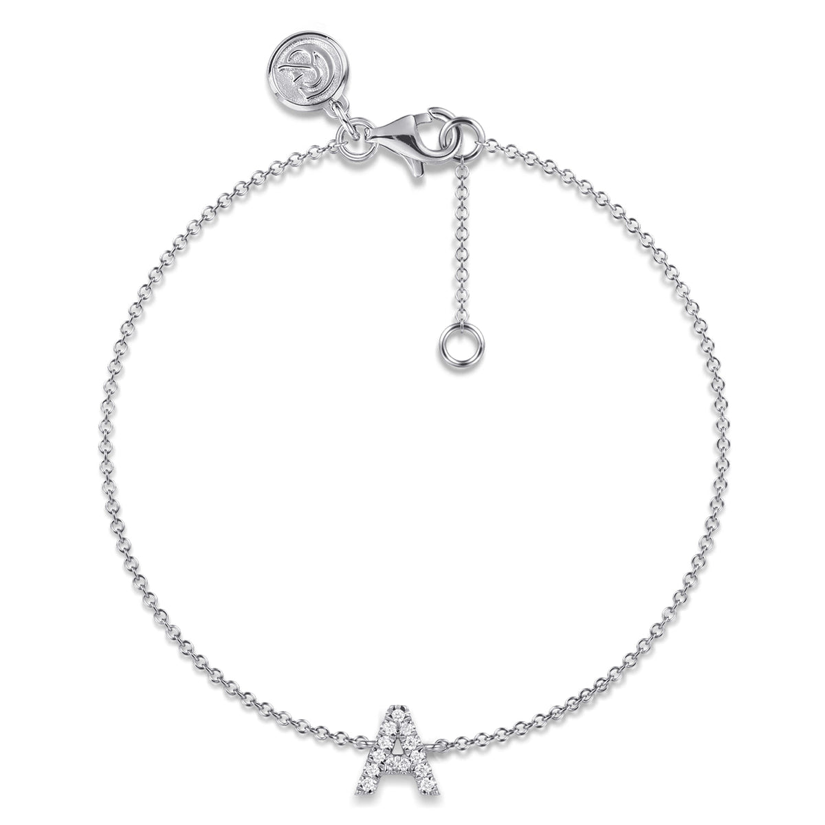 14K White Gold Diamond A Initial Chain Bracelet — Gabriel & Co. TB5215A-W45JJ