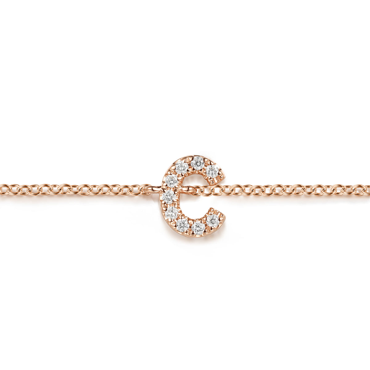 14K Pink Gold Diamond C Initial Chain Bracelet — Gabriel & Co. TB5215C-K45JJ