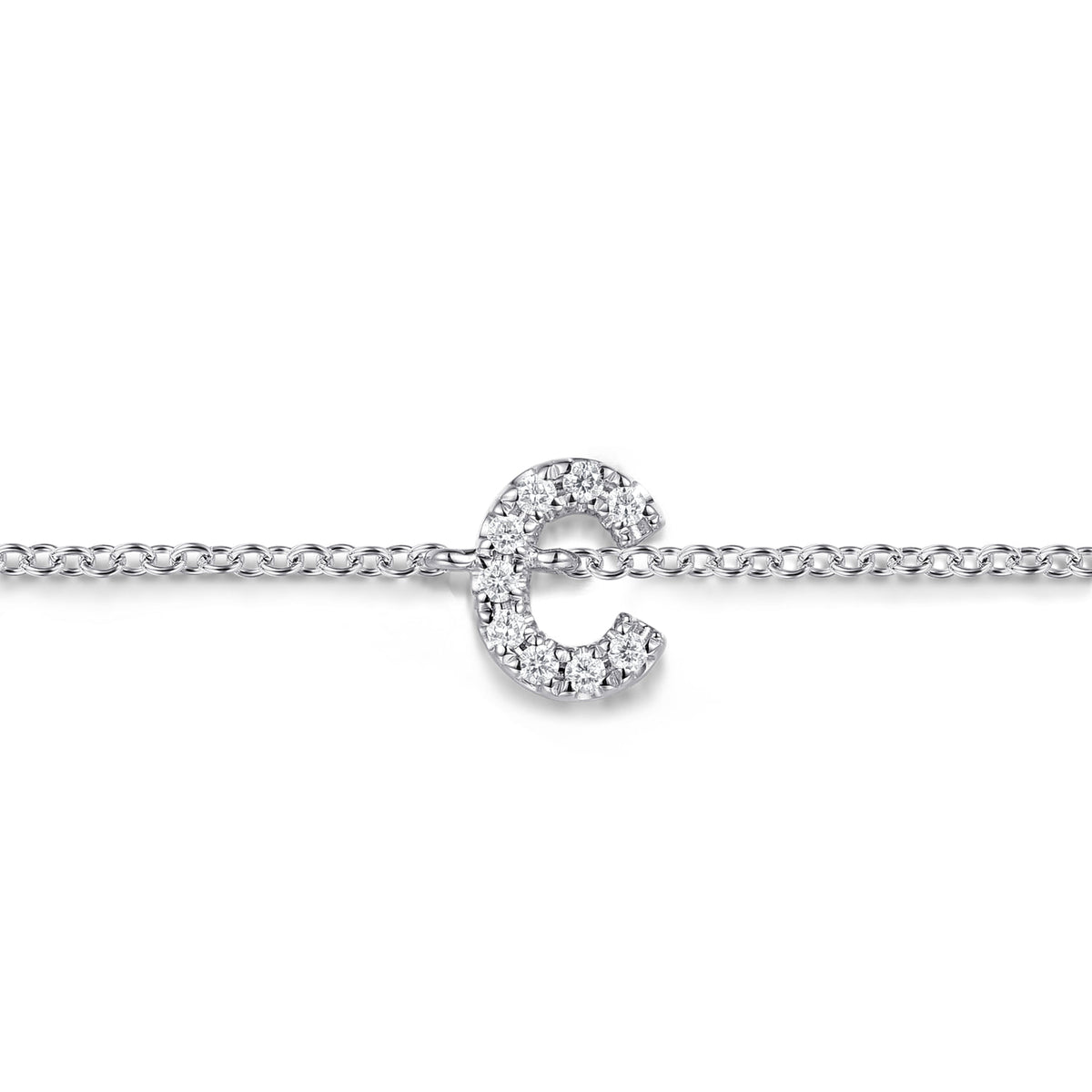 14K White Gold Diamond C Initial Chain Bracelet — Gabriel & Co. TB5215C-W45JJ