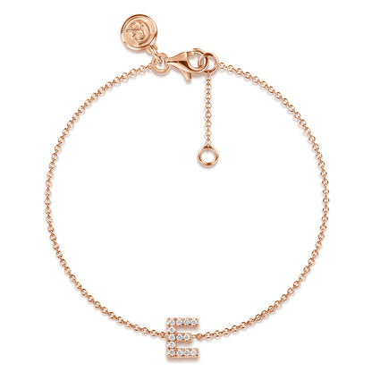 14K Pink Gold Diamond E Initial Chain Bracelet — Gabriel & Co. TB5215E-K45JJ