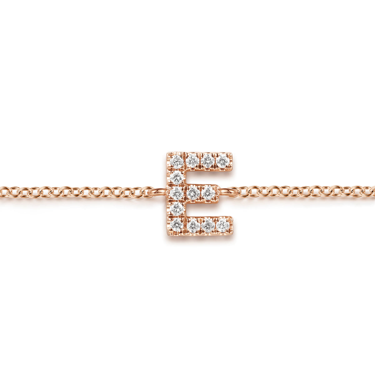 14K Pink Gold Diamond E Initial Chain Bracelet — Gabriel & Co. TB5215E-K45JJ