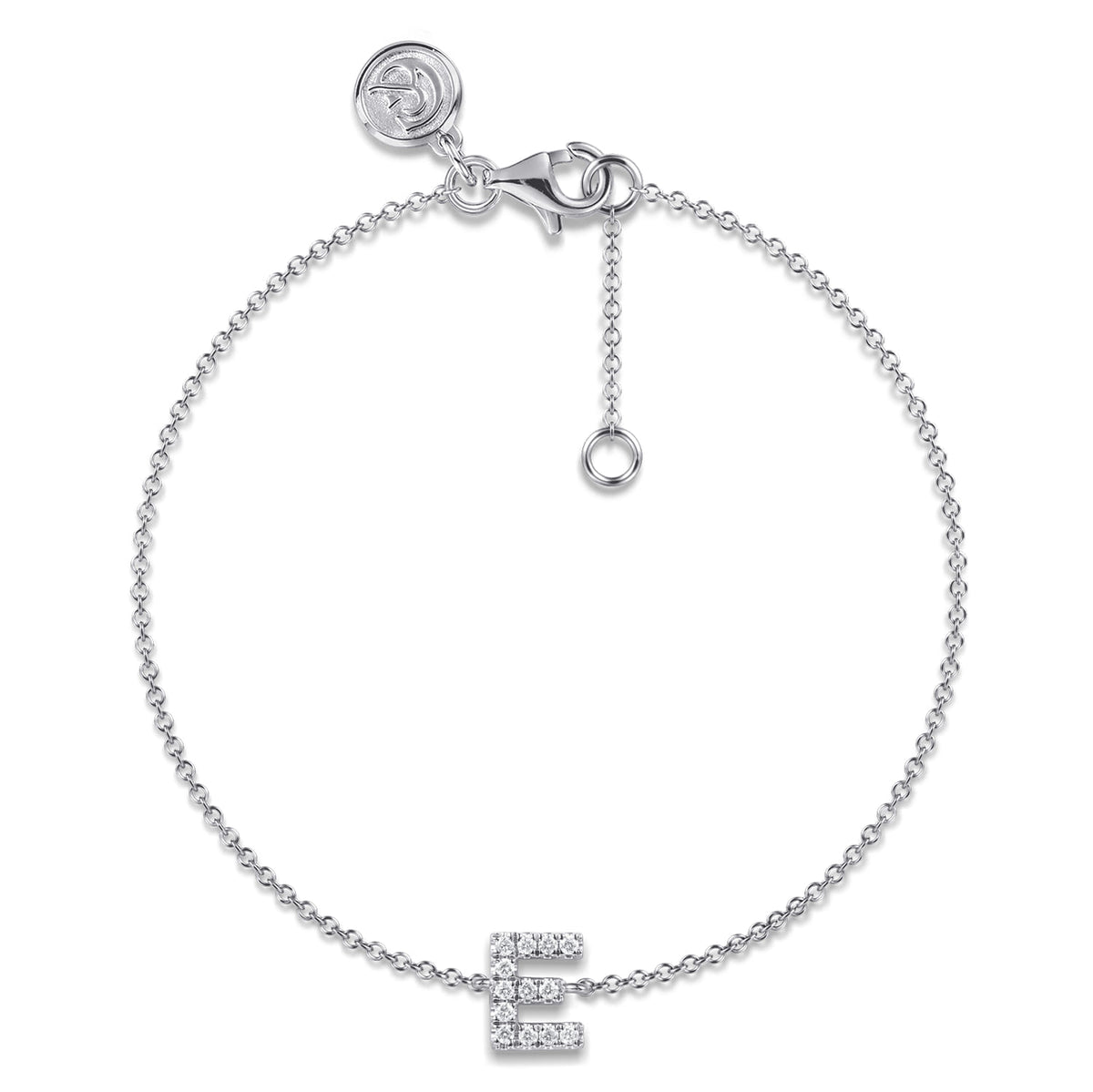 14K White Gold Diamond E Initial Chain Bracelet — Gabriel & Co. TB5215E-W45JJ