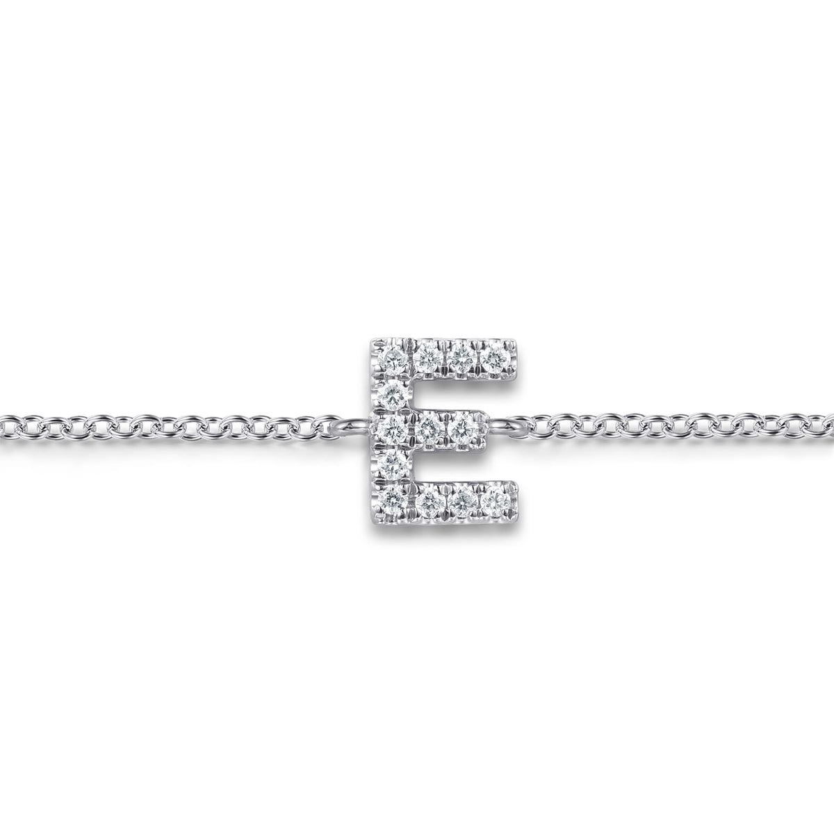 14K White Gold Diamond E Initial Chain Bracelet — Gabriel & Co. TB5215E-W45JJ