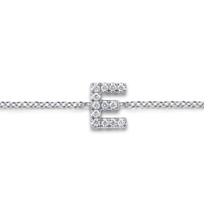 14K White Gold Diamond E Initial Chain Bracelet — Gabriel & Co. TB5215E-W45JJ