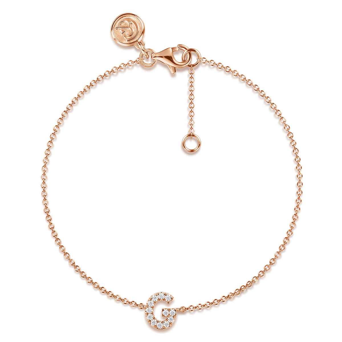 14K Pink Gold Diamond G Initial Chain Bracelet — Gabriel & Co. TB5215G-K45JJ