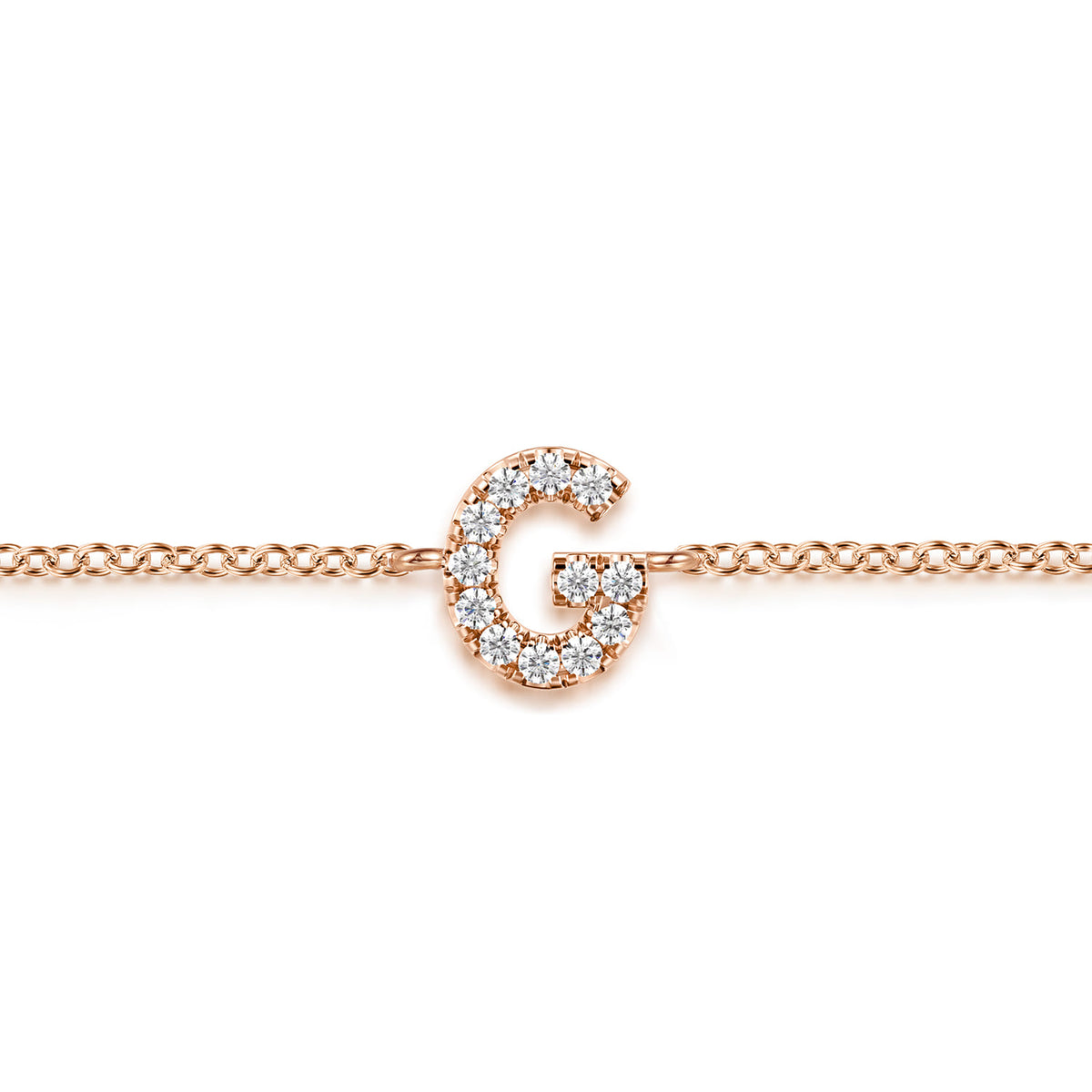 14K Pink Gold Diamond G Initial Chain Bracelet — Gabriel & Co. TB5215G-K45JJ