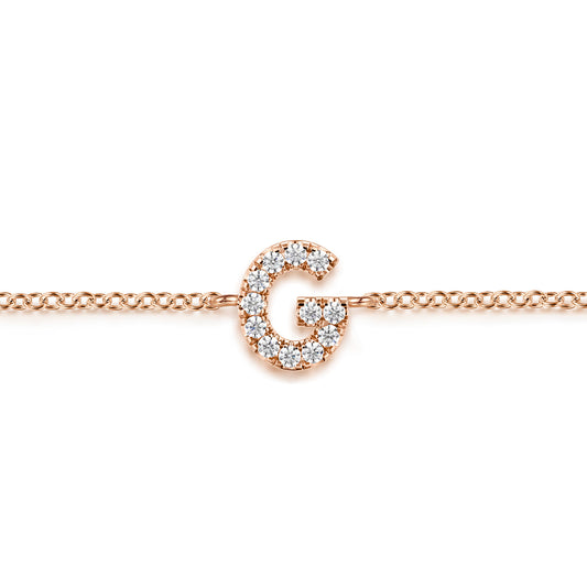 14K Pink Gold Diamond G Initial Chain Bracelet — Gabriel & Co. TB5215G-K45JJ