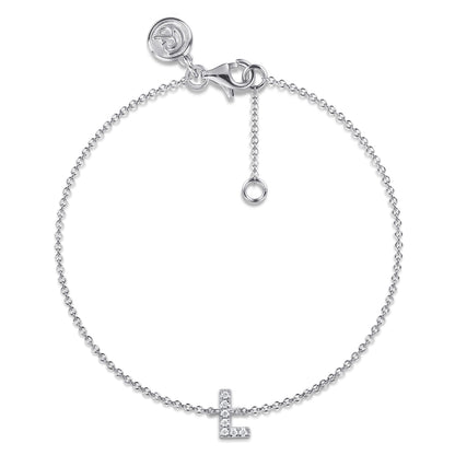 14K White Gold Diamond L Initial Chain Bracelet — Gabriel & Co. TB5215L-W45JJ