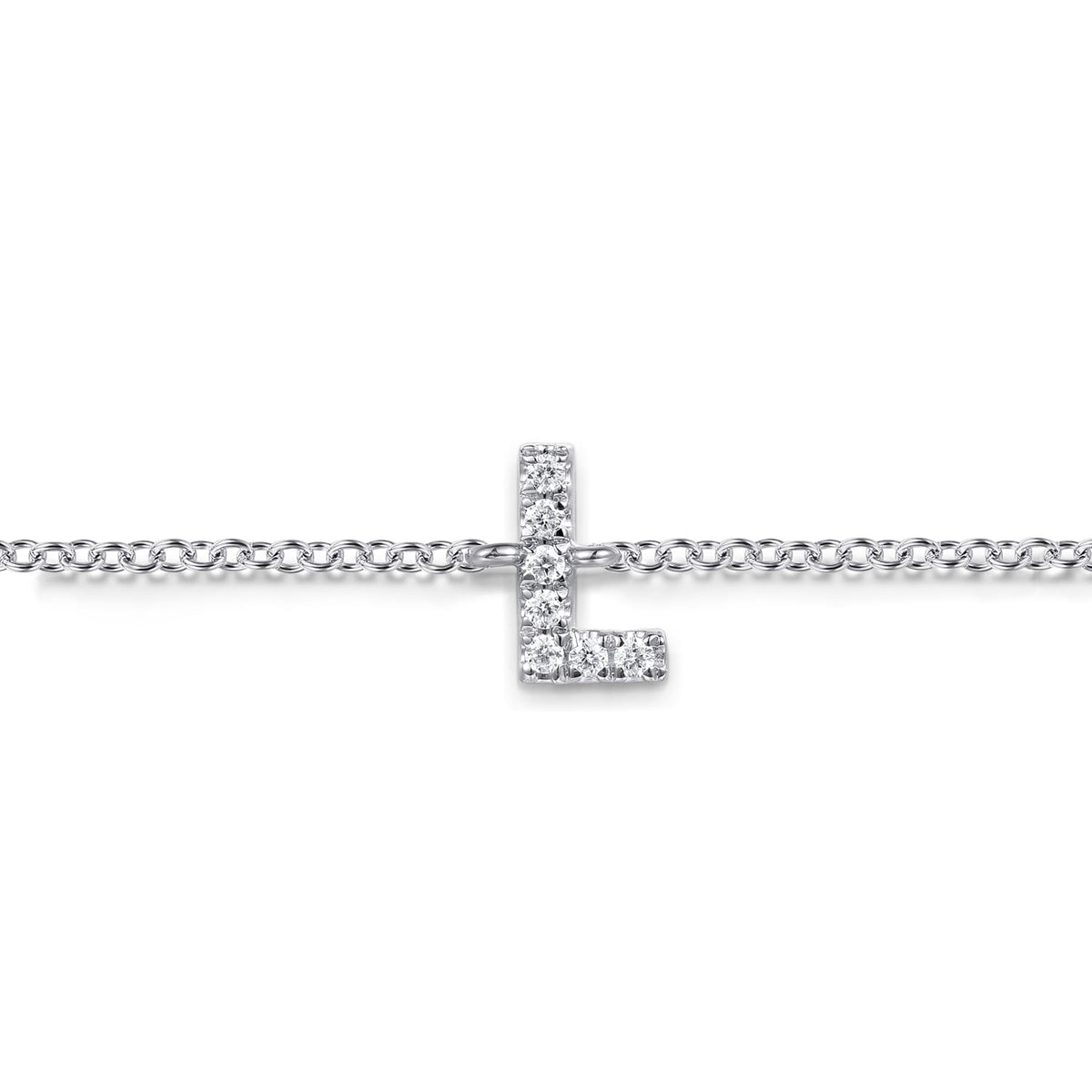 14K White Gold Diamond L Initial Chain Bracelet — Gabriel & Co. TB5215L-W45JJ