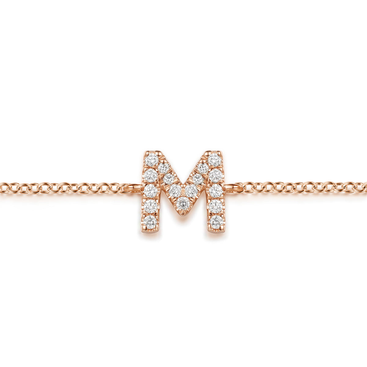 14K Pink Gold Diamond M Initial Chain Bracelet — Gabriel & Co. TB5215M-K45JJ