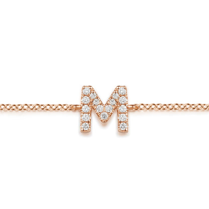 14K Pink Gold Diamond M Initial Chain Bracelet — Gabriel & Co. TB5215M-K45JJ
