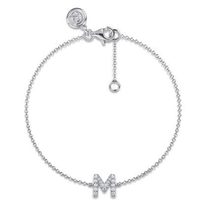 14K White Gold Diamond M Initial Chain Bracelet — Gabriel & Co. TB5215M-W45JJ