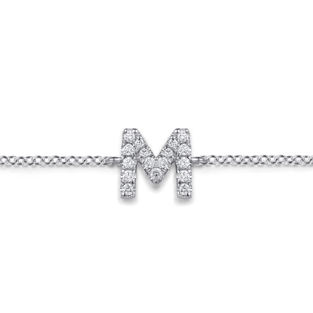 14K White Gold Diamond M Initial Chain Bracelet — Gabriel & Co. TB5215M-W45JJ