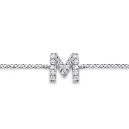 14K White Gold Diamond M Initial Chain Bracelet — Gabriel & Co. TB5215M-W45JJ