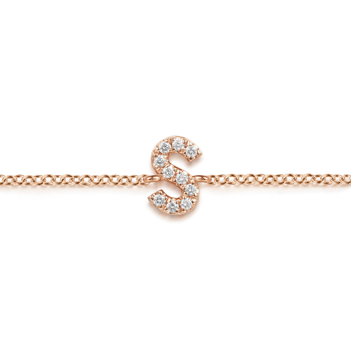 14K Pink Gold Diamond S Initial Chain Bracelet — Gabriel & Co. TB5215S-K45JJ