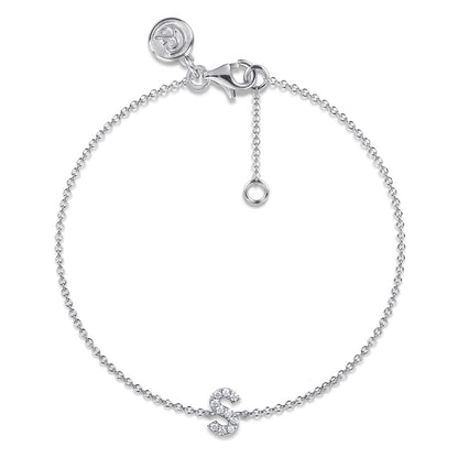 14K White Gold Diamond S Initial Chain Bracelet — Gabriel & Co. TB5215S-W45JJ