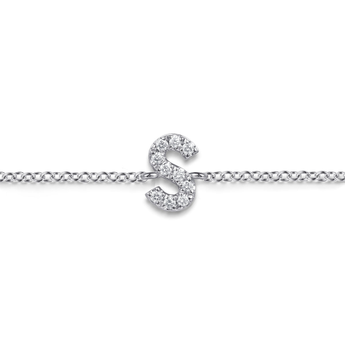14K White Gold Diamond S Initial Chain Bracelet — Gabriel & Co. TB5215S-W45JJ