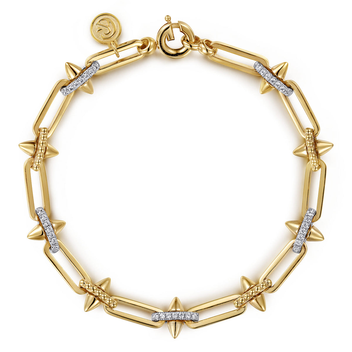 14K White&Yellow Gold Bujukan Diamond Spike Link Chain Bracelet — Gabriel & Co. TB5289M45JJ