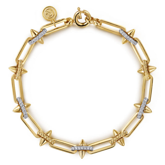 14K White&Yellow Gold Bujukan Diamond Spike Link Chain Bracelet — Gabriel & Co. TB5289M45JJ