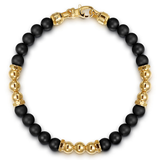 14K Yellow Gold and 6mm Matte Onyx Beaded Station Bracelet — Gabriel & Co. TBM2162Y4JOM