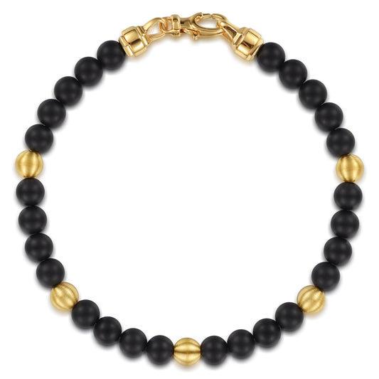 14K Yellow Gold and 6mm Black Titanium Sandblast Men's Beaded Bracelet — Gabriel & Co. TBM2214TIY4JJJ