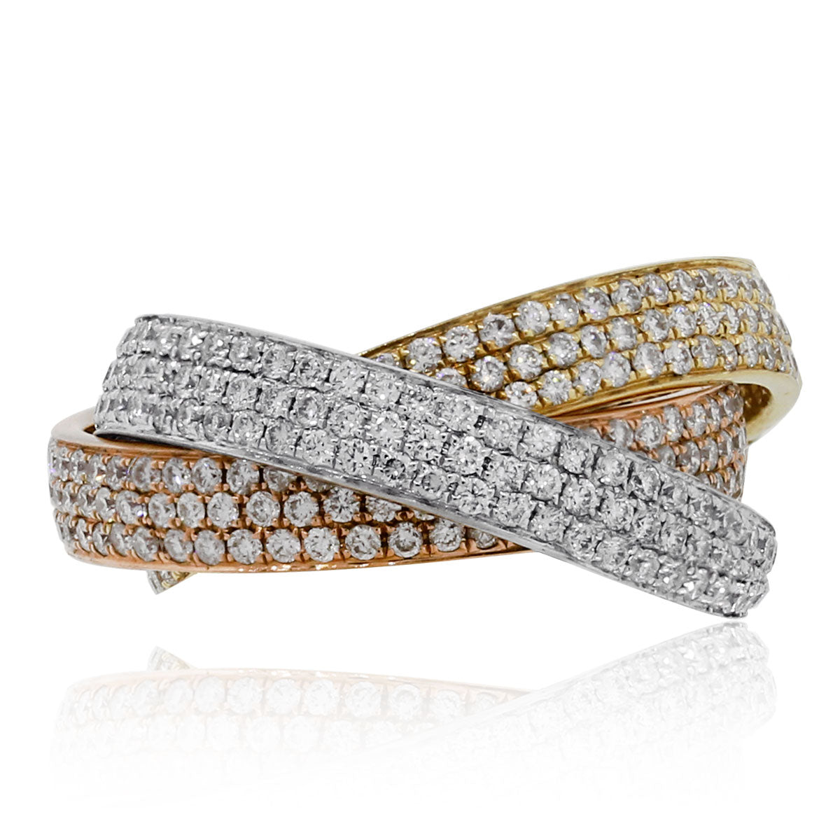 18k Tri Gold 3.01ctw Pave Diamond Triple Rolling Ring