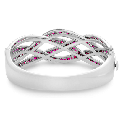 7+ Carat Ruby and Diamond Multi-Row Crossover Bangle in White Gold — view 2