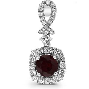Cushion Cut Ruby and Diamond Drop Earrings — front view