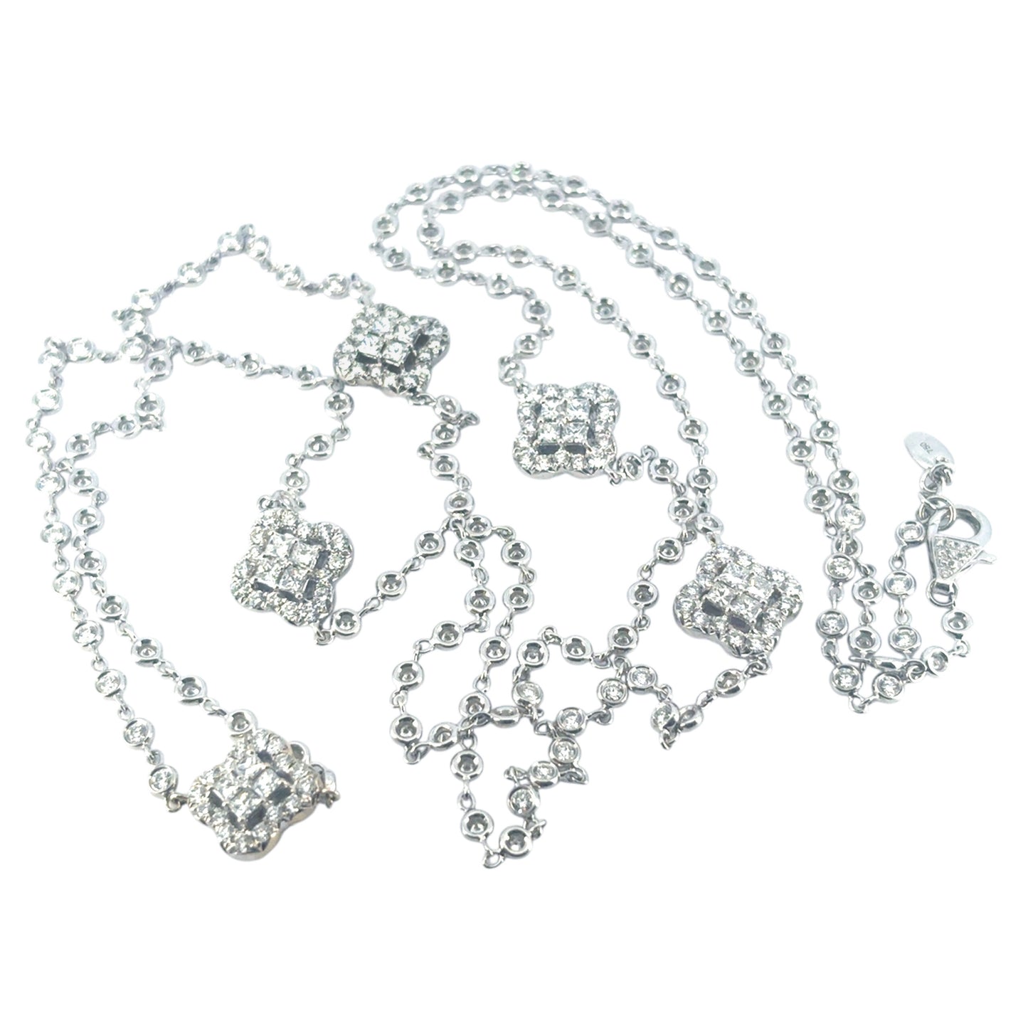 18k White Gold 18ctw Diamond Multi Clovers Necklace