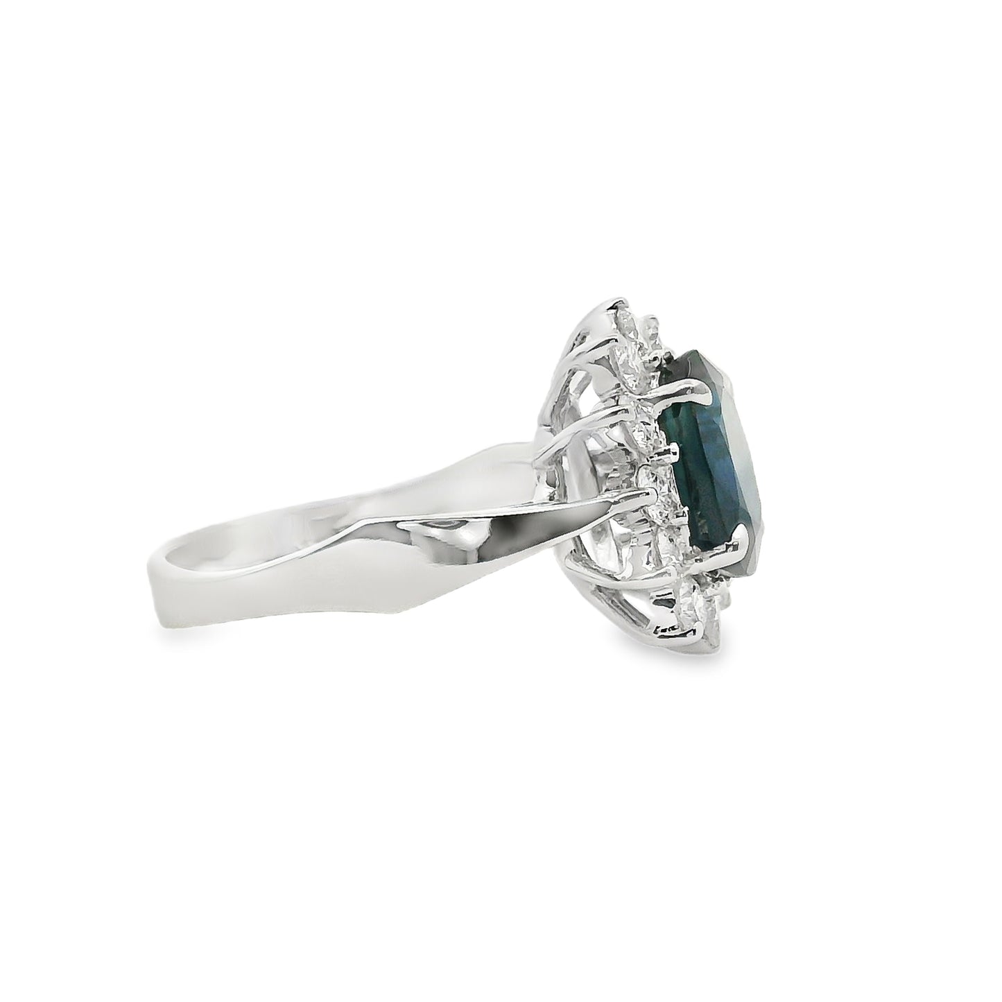 14k White Gold 0.60ctw Oval Blue Sapphire 0.40ctw Natural Diamond Ring