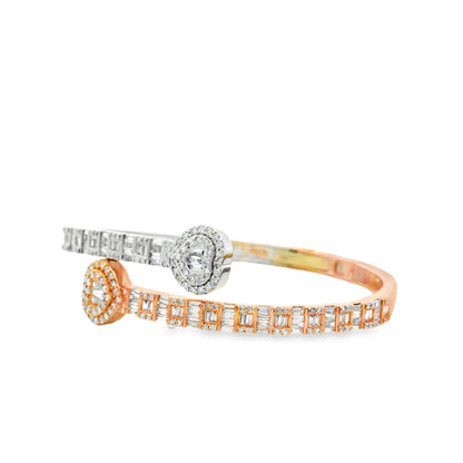 10k Rose and White Gold 3.20ctw Round and Baguette Diamond Heart Bangle Bracelet