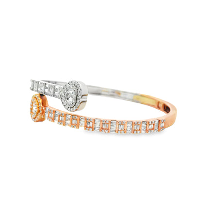 10k Rose and White Gold 3.20ctw Round and Baguette Diamond Heart Bangle Bracelet
