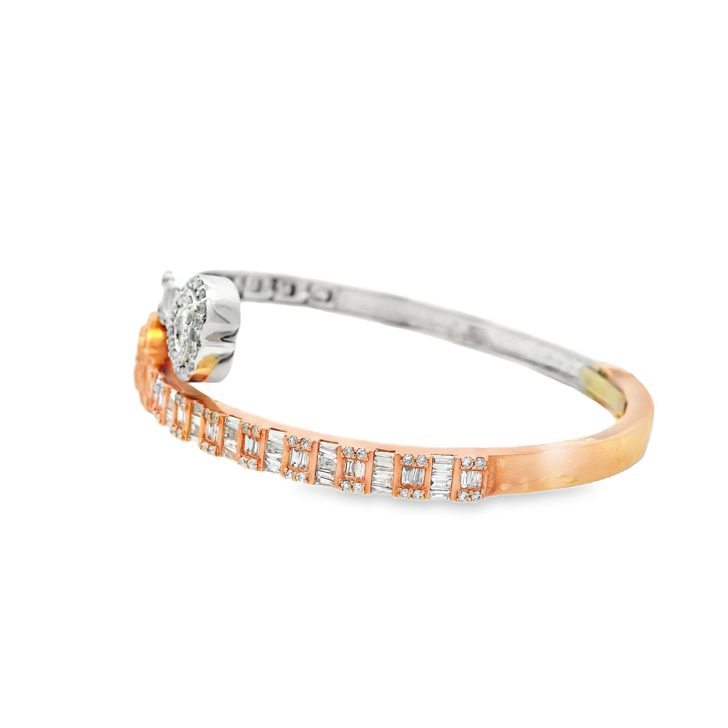 10k Rose and White Gold 3.20ctw Round and Baguette Diamond Heart Bangle Bracelet