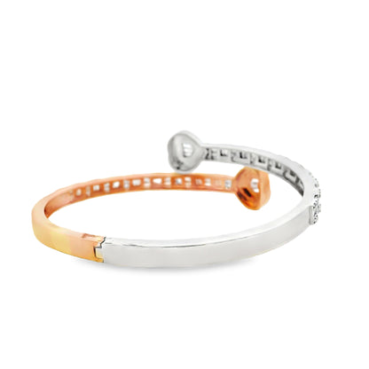 10k Rose and White Gold 3.20ctw Round and Baguette Diamond Heart Bangle Bracelet
