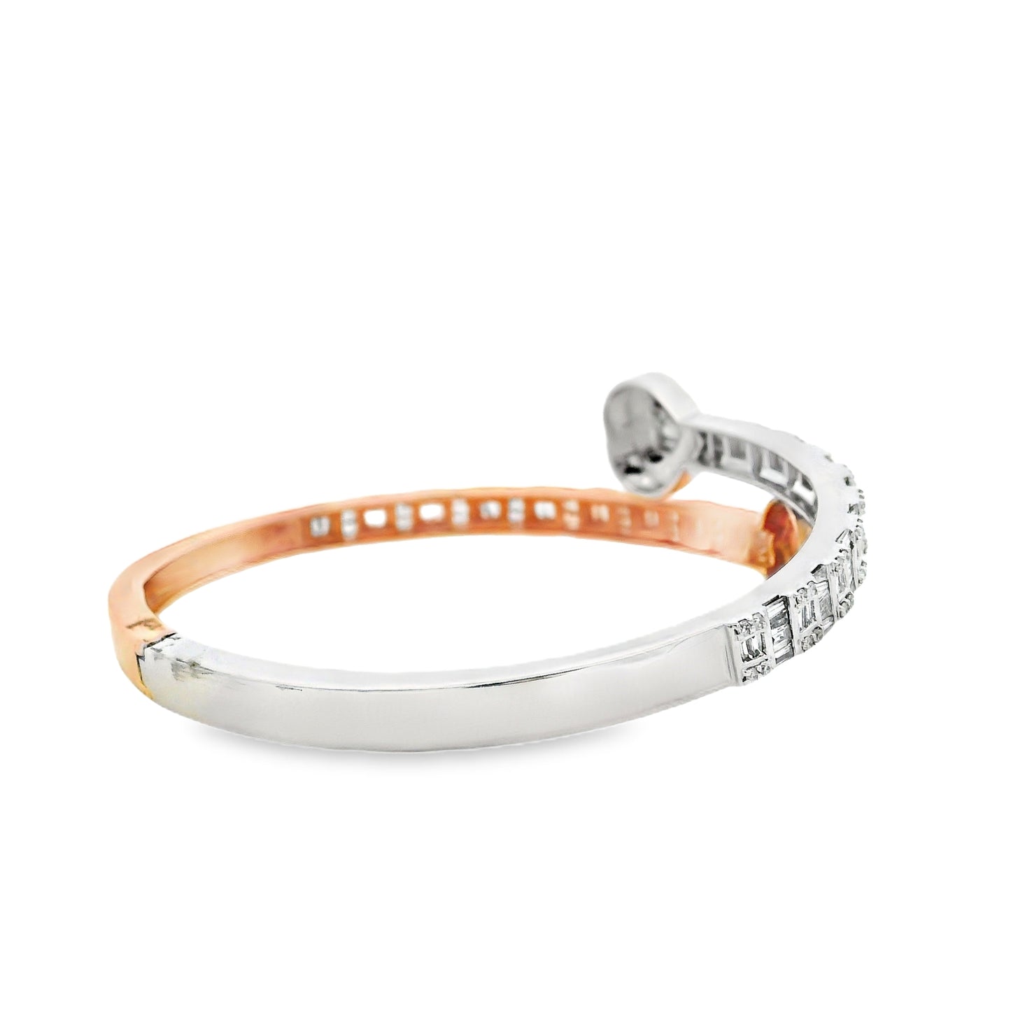 10k Rose and White Gold 3.20ctw Round and Baguette Diamond Heart Bangle Bracelet