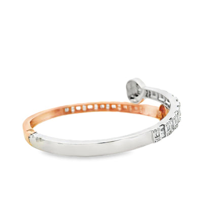 10k Rose and White Gold 3.20ctw Round and Baguette Diamond Heart Bangle Bracelet