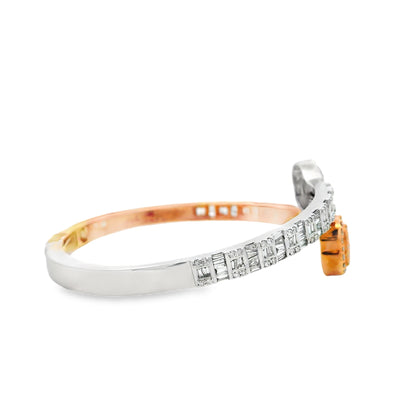 10k Rose and White Gold 3.20ctw Round and Baguette Diamond Heart Bangle Bracelet