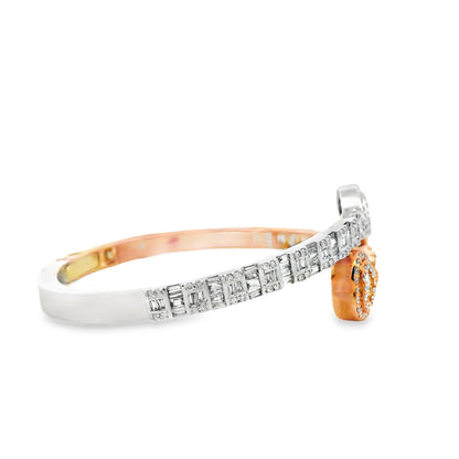 10k Rose and White Gold 3.20ctw Round and Baguette Diamond Heart Bangle Bracelet